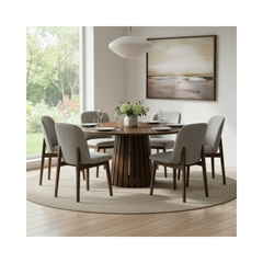 Dining Table with Walnut Chair – Light Grey & Walnut