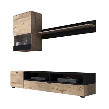 TV Wall Unit Set - Lefaks Oak & Matt Black