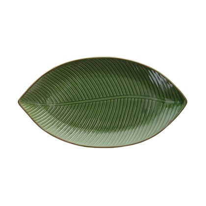 Plate Leaf Shaped 34 x 18 x 3 cm Zaira Stoneware Green