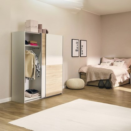 Sliding Door Wardrobe Cabinet - White & Oak