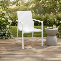 Outdoor White Resin Armchair with Batyline Fabric