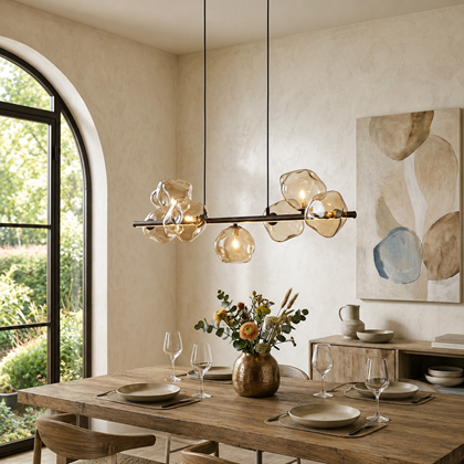 Sculptural Glass and Metal Hanging Lamp 7L - G9