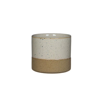 Round Ceramic White and Beige Pot - 10x11cm