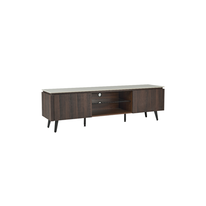 TV Unit - White Marble Ceramic Top with Black Walnut Frame
