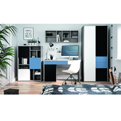 Desk 1 Door 2 Shelves – White Alpine/Black Pearl/Muted Blue