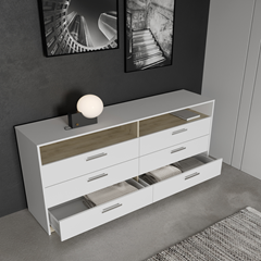 Commode 3+3 Tir+Niches – Matt White & Kronberg Oak