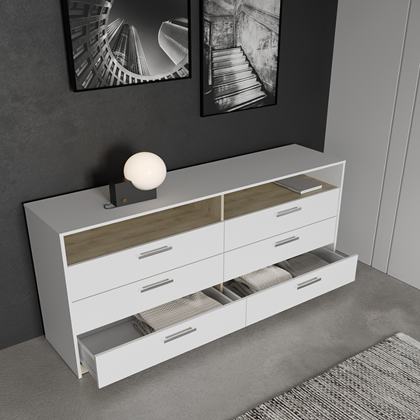Commode 3+3 Tir+Niches – Matt White & Kronberg Oak