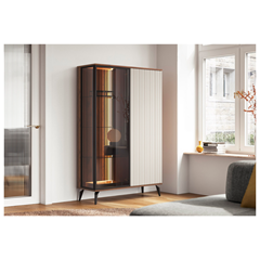Showcase Cabinet Cashmere Warmia and Walnut