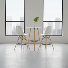 Bar Table White + 2 Bar Chairs – White & Beech Set