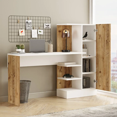 Study Room Desk in Pine and White