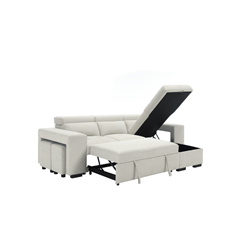 Reversible Corner Sofa Bed with Storage & 2 Ottomans - Beige