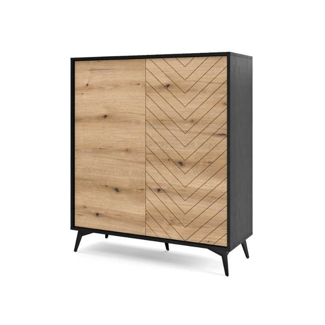 High Sideboard 2 Doors - Oak & Black