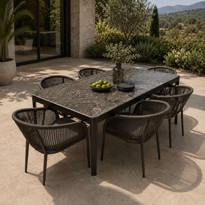 Dining Table Set of 7 - Gray & Black