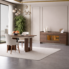 Console Table – Walnut & Travertine