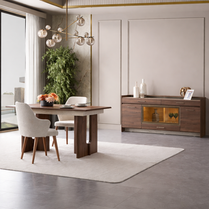 Console Table – Walnut & Travertine