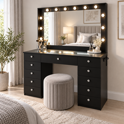 Melamine MDF & Particle Board Dressing Table 143x155– Black