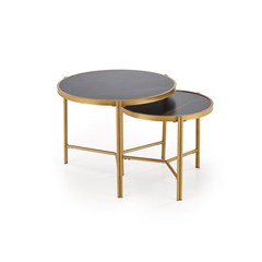 Set of Two Coffee Tables – Black Marble & Gold