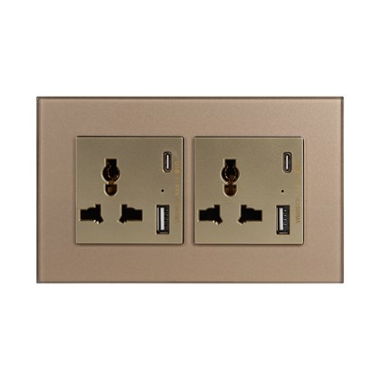 2 Gang 13Amp Socket Usb-C Gold Temp Glas