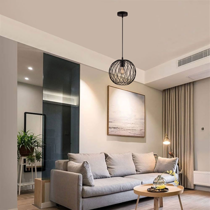 Pendant Metal with Wire Shade E27 Black