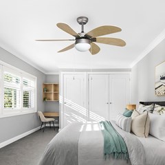 Milan Nickel & Light Wood Ceiling Fan with Light