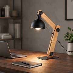 Bedside Lamp – Black & Light Wood