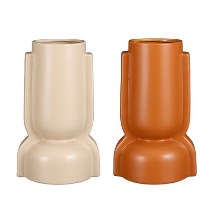 2 Assorted Vases - Cream-Brown - 15.5x12.5x25cm