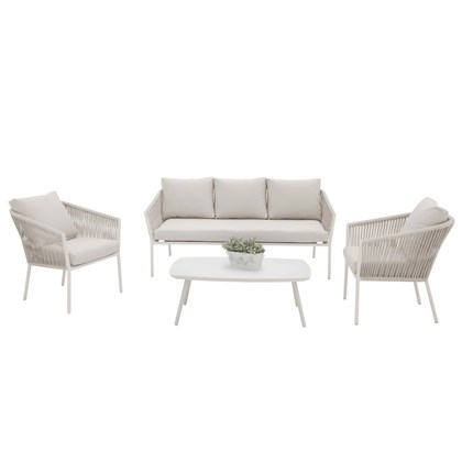 Outdoor Rope Sofa Set Of 4 - White & Beige