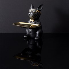 Sculpture Deco Black Bulldog Trinket Tray 21cm M4