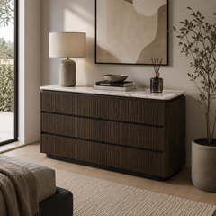 6 Drawer Chest - Ceramic Marble Effect Top with Dark Brown Oak MDF