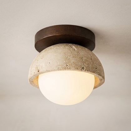 Wall Light 1xG9 LED Max 5W – Natural Stone/Brown Wood/Opal Glass