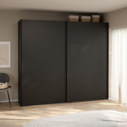 Catania Wardrobe with 2 sliding doors Matt Black  244 x 66.6 x 221 cm