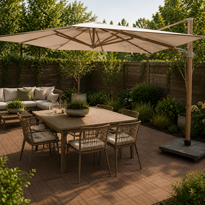 Premium Side Pole Umbrella 300x300cm – Woodlook/Sand