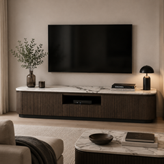 TV Unit - Ceramic Marble Effect Top with Dark Brown Oak MDF