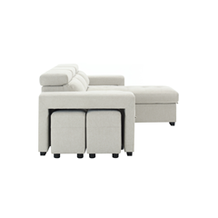 Reversible Corner Sofa Bed with Storage & 2 Ottomans - Beige