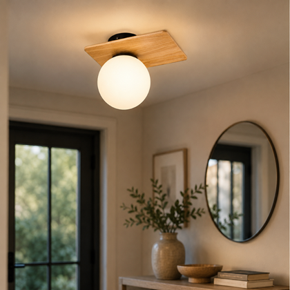 Wood Ceiling Lamp – White & Pine