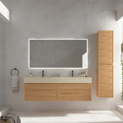 Bathroom Vanity with Travertine Basin & LED Mirror