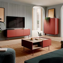 TV Cabinet –  Ceramic Red & Linea Oak