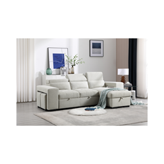 Reversible Corner Sofa Bed with Storage & 2 Ottomans - Beige