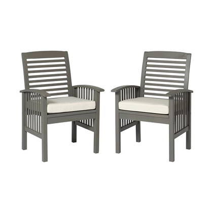 Set of 2 Solid Acacia Wood Slat Back Outdoor Dining Chairs