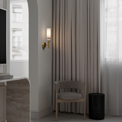 Wall Light Travertine & Opal – Gold Base with Stone and Glass