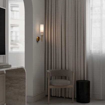 Wall Light Travertine & Opal – Gold Base with Stone and Glass