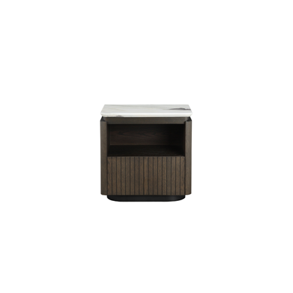 Bedside Table  55 x55cm– Dark Brown & Marble Effect top