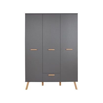 Children Wardrobe 3 Doors 1 Drawer Grey