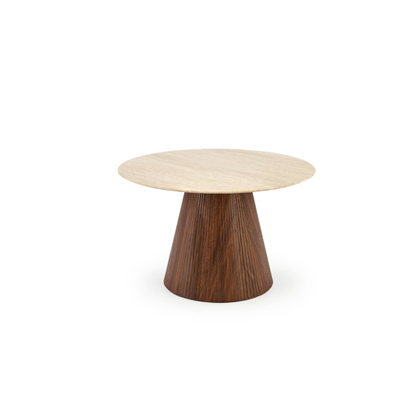 Travertine Round Dining Table - Walnut Base (4-Seater)