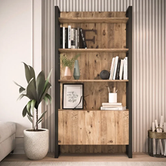 Bookshelf In Pine Finish With Iron Legs