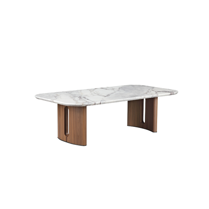 Coffee Table 130x70x40 cm - Ceramic Marble Top with Walnut Base