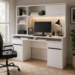 White Function Plus Desk with hutch