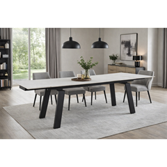 Extendable Dining Table - White Marble Ceramic Top 160 x (40 +40) x 90 x76 cm