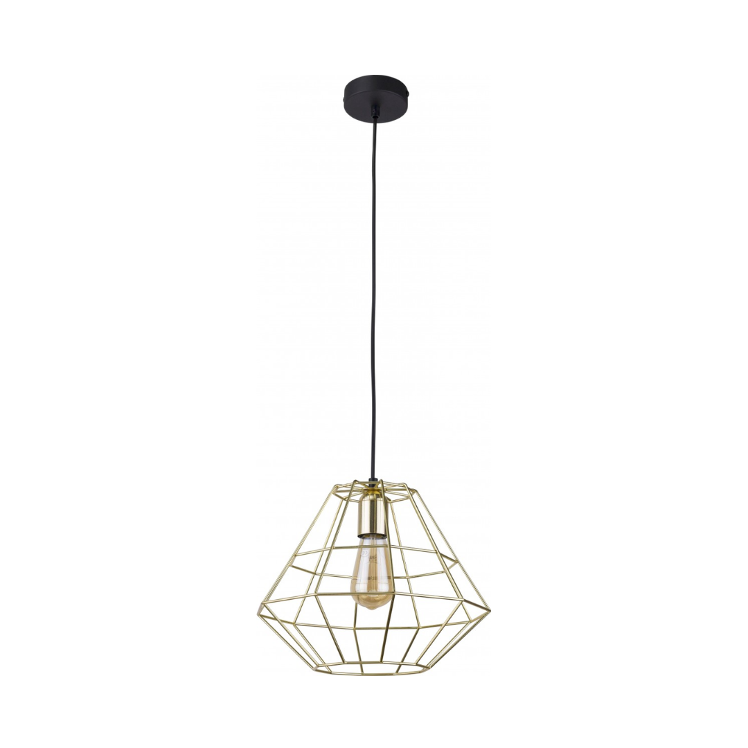 Pendant Lamp Metal Gold/Black 1 Light Diamond-Shaped Cage