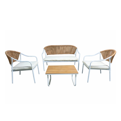 Garden Set Rattan with Iron Frame - Beige Brown